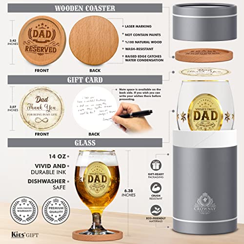 CROWNLY CRYSTAL® Personalized Beer Glass Birthday Gifts for Dad from Daughter or Son Daddy Gift Ideas for Men