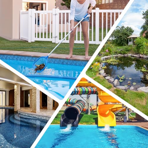 Mowend 145cm Skimmer Pool Kescher, Poolreinigung Kescher Feinmaschig mit Stab 1,14M Langer Aluminiumstange, 17,5cm Tief Kescher für Pool, Spa, Teiche, Whirlpools