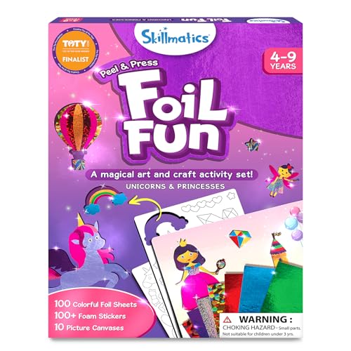 Skillmatics Art & Craft Activity - Foil Fun Unicorns & Princesses, No Mess Art for Kids, Craft Kits, DIY Creative Activity, Gifts for Girls & Boys Ages 4, 5, 6, 7, 8, 9, Travel Toys