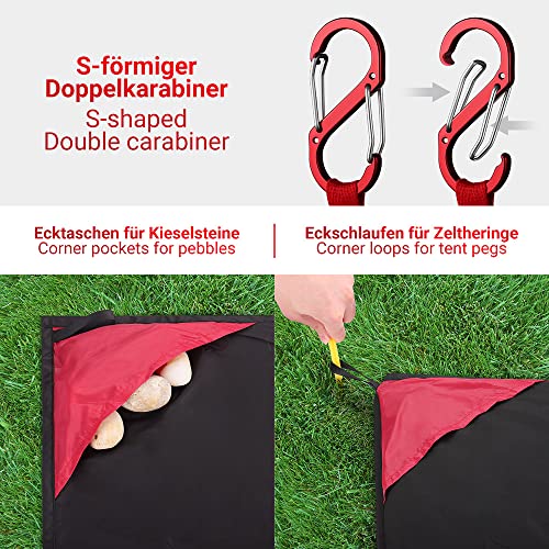 Siegvoll Picknickdecke mit praktischem Karabiner Ultraleicht ultradünne tragbare Stranddecke, Outdoor Decke für Strand, Picknick, Camping und Wandern 140 x 200 cm (Schwarz)