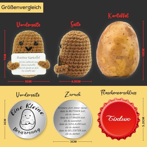 Tixlux Pocket Hug Positive Kartoffel, Kreative Strickwolle Kartoffel Puppe und Kleine Umarmung Glücksbringer (Silber), Gute Besserung, Mutmacher Geschenk, Geschenke für Frauen, Geschenk zum Abschluss