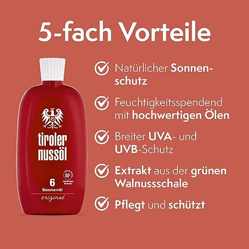 Tiroler Nussöl Original Sonnenöl wasserfest Bräunungsbeschleuniger mit Sonnenschutz LSF 6-150 ml