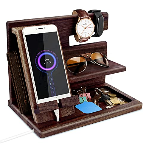 Gifts for Men Bedside Organiser Fathers Day for Dad Wood Phone Docking Station Dad Birthday Gifts for Him Key Holder Wallet Watch Stand Mens Gifts for Birthday Presents for Dad Husband Boyfriend