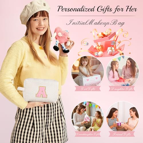 Parima Geschenke für Frauen - Weiß Kosmetiktasche Personalisierte Buchstaben A Kosmetiktaschen Schwester Geschenk Beste Freundin Geschenk Geburtstagsgeschenk für Mädchen Tochter 6 7 8 9 10 11 12 Jahre