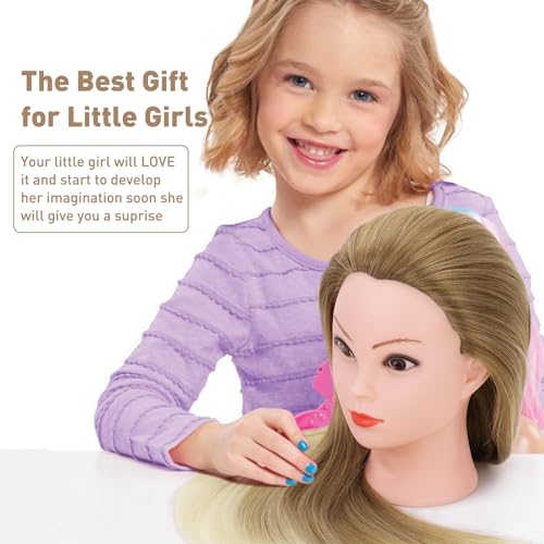 Frisierkopf Echthaar, TopDirect 75cm/29.5 Zoll 100% Synthetisches Haar Trainingsköpfe für Friseure, Übungskopf Friseur Puppe Mannequin Kopf mit Tischhalter + DIY Haare Frisuren Set