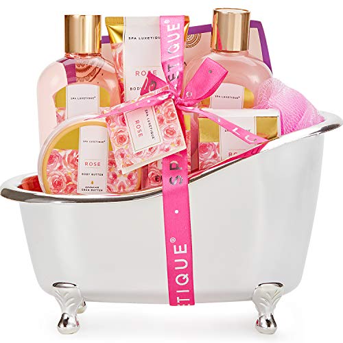 Spa Luxetique Spa Gift Set, Pamper Gifts for Women, 8pcs Rose Bath Gift Set with Body Lotion, Body Butter, Bath Bombs, Bath Gift Sets for Women, Personalised Gifts, Birthday Gifts for Women