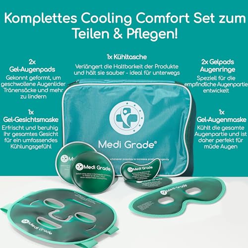 Medi Grade Kühlmaske Gesicht und Kühlende Augenpads – Augenmaske Kühlend mit Geltechnologie, Gesicht, Augen, Augenringe entfernen, Reduziert Schwellungen, Dunkle Ringe, mit Kühltasche