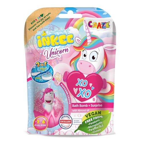 INKEE Bath Bomb Unicorn - 3er Set Magische Badekugel mit Überraschung, 3x Badebomben mit Einhorn Spielfiguren