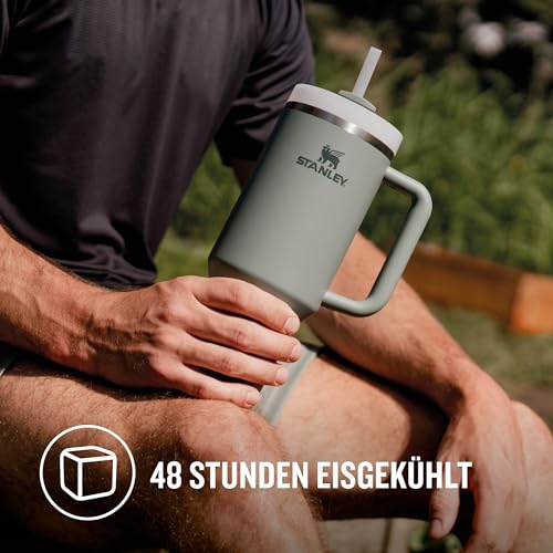 Stanley Quencher H2.0 Flowstate Trinkflasche Mit Strohhalm 1.2L - Thermobecher Kühlt 11 Stunden - 48 Stunden Eisgekühlt - Spülmaschinenfest - Thermosflasche BPA Frei - Edelstahl Trinkbecher - Shale