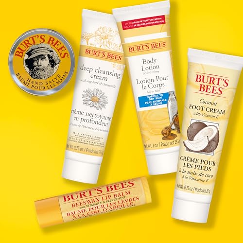 Burt's Bees Essential Gift Set, Lip Balm, Hand Salve, Body Lotion, Foot Cream & Face Cleanser, 5 Travel Size Products