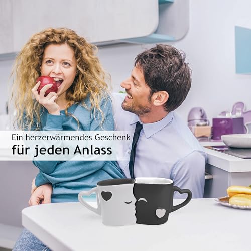 MIAMIO - Kaffeetassen/Küssende Tassen Set Geschenke für Frauen/Geschenke für Männer/Freund/Freundin Hochzeitsgeschenke für brautpaar/Weihnachten aus Keramik (Grau)