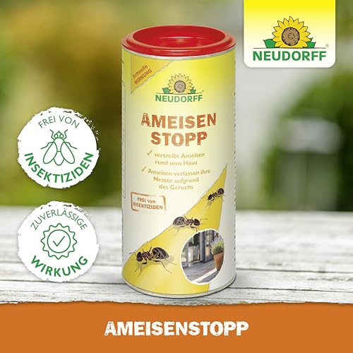 Neudorff AmeisenStopp – Anwendungsfertiges Ameisenstreumittel vertreibt Ameisen schnell aus Laufwegen und Nestern rund ums Haus, insektizidfrei, 200 g, Weiß