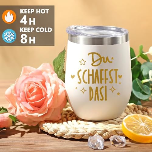 Geschenke für Frauen, Geburtstagsgeschenk für Frauen mit 12 OZ Edelstahl Weinbecher und Decke, Geschenke für Freundin Schwester zum Geburtstag Weihnachten,Mama,Ehefrau Geburtstagsgeschenk Geschenkset