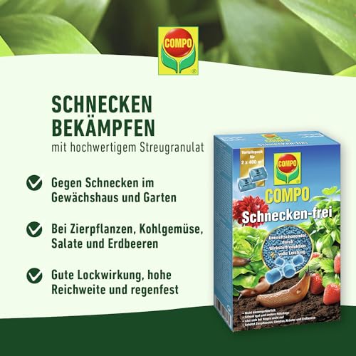 COMPO Schnecken-frei - Schneckenkorn - regenfest - Streugranulat gegen Schnecken im Vorteilspack - reicht für bis zu 1800 m² - 4x225 g, Schneckenfrei