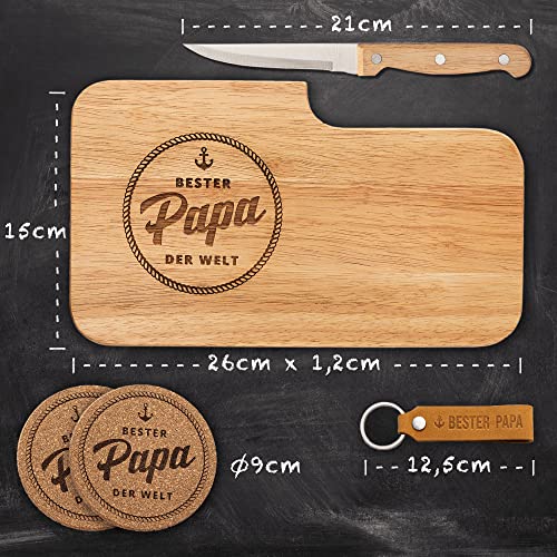 kupi Vatertagsgeschenk für Papa | Geschenk Vatertag Brettchen | Vatertagsgeschenke Bester Papa Geschenke | Frühstücksbrettchen + Schlüsselanhänger mit Untersetzer
