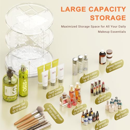 Auxmir Make Up Organizer mit 9 Einstellbaren Stufen, 360° Drehbar Schminktisch Kosmetik Organizer, Extra Größer Verbessert Schmink Organizer Skincare für Dresser Schlafzimmer Badezimmer, Transparent
