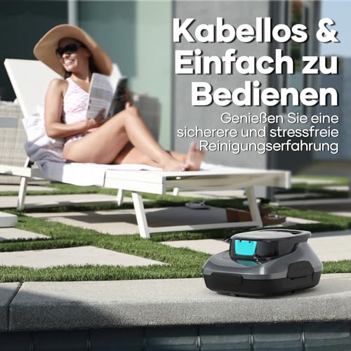 AIPER Poolroboter, Kabelloser Poolsauger Akku, 90 Minuten Reinigungszeit, Automatische Reinigung mit Selbsteinparkfunktion, Kompakter und Leichter Poolreiniger Ideal für Pools mit Flachem Boden