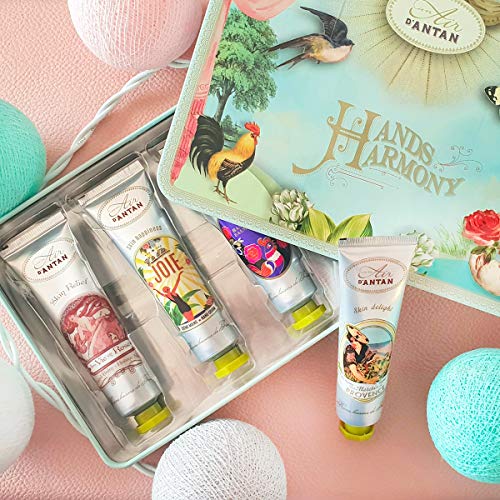 Muttertag Geschenkset Frauen 4 Handcreme Un Air D'Antan - Hübsche Metallbox - Shea Butter - Geschenke Für Mama - Beauty Set - Wellness Set Für Frauen - Französische Geschenke Für Frauen