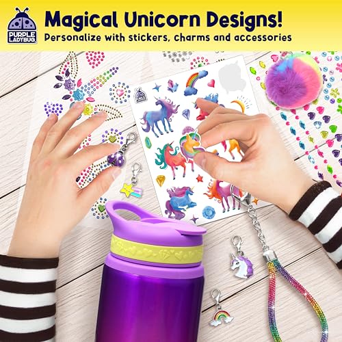 PURPLE LADYBUG Decorate Your Own Water Bottle Craft Kits for Kids - 6 Year Old Girl Gifts, Girls Birthday Presents, Arts and Crafts for Kids Ages 5-12, Unicorn Gifts for Girls