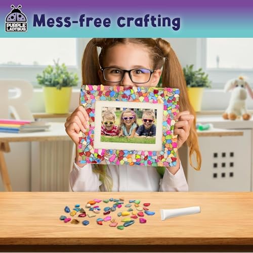 PURPLE LADYBUG Decorate Your Own Mosaic Photo Frame Craft Kits for Kids Age 6+ - 7 Year Old Girl Gifts, Birthday Gifts for 10 Year Olds Girls, DIY Arts and Crafts Activity for Kids Ages 6-10