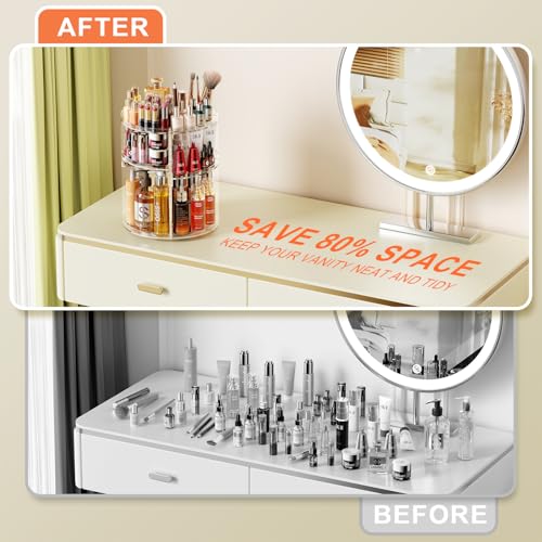 Auxmir Make Up Organizer mit 9 Einstellbaren Stufen, 360° Drehbar Schminktisch Kosmetik Organizer, Extra Größer Verbessert Schmink Organizer Skincare für Dresser Schlafzimmer Badezimmer, Transparent