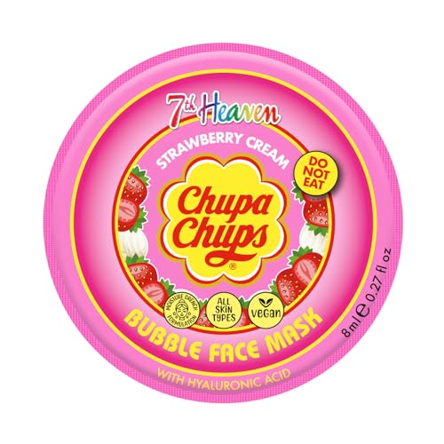 7th Heaven x Chupa Chups Bubble Face Mask (Strawberry Cream) Exfoliating Peel Off Face Mask with Hyaluronic Acid, Vegan - Genuine 7th Heaven Face Masks Skincare