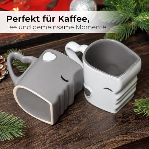MIAMIO - Kaffeetassen/Küssende Tassen Set Geschenke für Frauen/Geschenke für Männer/Freund/Freundin Hochzeitsgeschenke für brautpaar/Weihnachten aus Keramik (Grau)