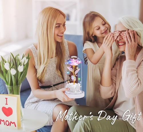 LinjunFa Eternal Rose-Forever Rose Gift Women,Birthday Gift for Women,Rose Gift for Her,Light Up Galaxy Roses in Glass,Beauty and The Beast Rose with LED Light,Flower Present for Women,Girlfriend