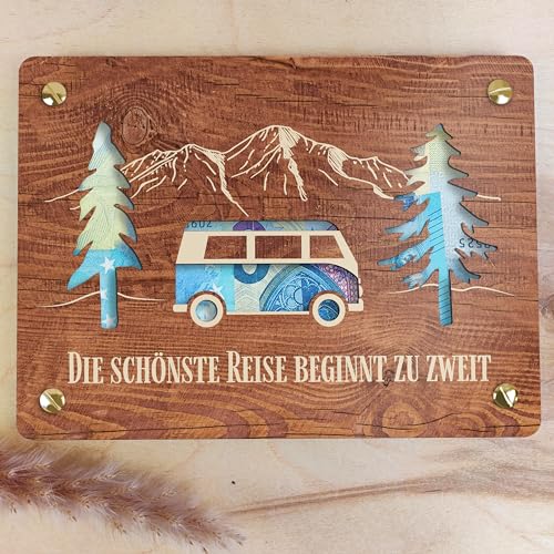 Hochzeitsgeschenk - XL Geldgeschenk aus Holz inkl. Ständer | Flitterwochen - Hochzeitstag, Hochzeitskarte Holz, Hochzeitsgeschenke Für Brautpaar, Hochzeitskarten Glückwunschkarten, Hochzeitskarten
