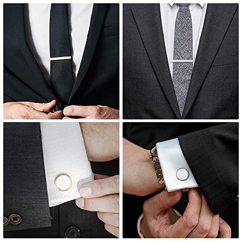 UJOY Cufflinks & Studs Set 1Pair Cufflinks & 3Pair Tuxedo Studs Mens Jewelry Kit with G-ift Box - White Shell & Golden Best Man G-ifts for Wedding Box for Cufflinks, Valentine G-ifts for Him