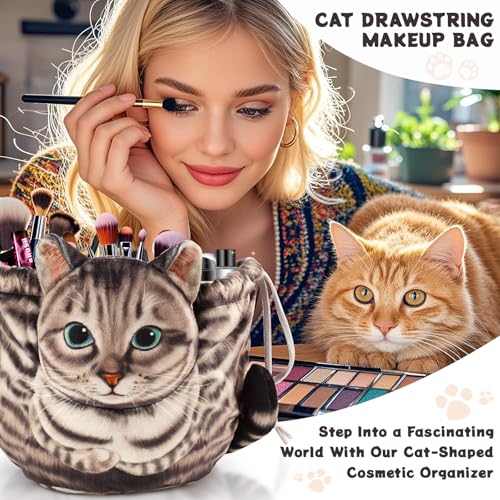 Katzen Kosmetiktasche Kordelzug,Schminktasche Groß,Tragbare Make up Organizer Tasche,Reise Aufbewahrungstasche,Geschenke FüR Katzenliebhaber