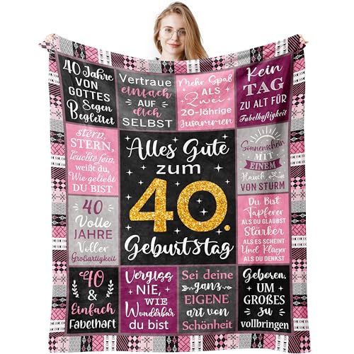 Jinmaple 40 Geburtstag Frauen, Geschenk 40 Frau, Geschenk zum 40 Geburtstag Frauen, 40 Jahre Geburtstag Frau, 40 Geburtstagsgeschenk Decke 150x130CM, Geschenkidee für Schwester, Freundin, Tochter