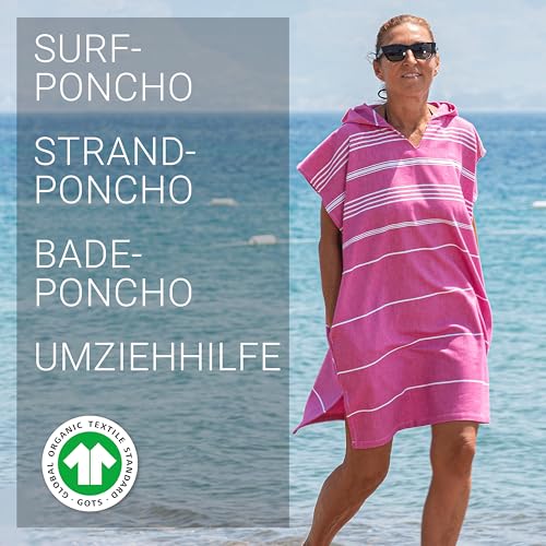 LeStoff Badeponcho - 100% Bio-Baumwolle - Leicht, Saugstark, Schnelltrocknend, Strandponcho, Handtuchponcho, Surfponcho, Umkleideumhang, Handtuchkleid, Duschponcho, Umziehponcho (Olive-Orange, L)