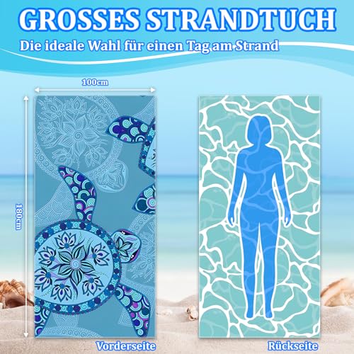 Giyim Strandtuch XXL - 180 x 100 cm Mikrofaser Handtuch mit Tasche, Saugfähig und Schnell Trocknende Strandhandtuch, Weiches & Leichtes Beach Towel für Strand, Schwimmen (Schildkröten)