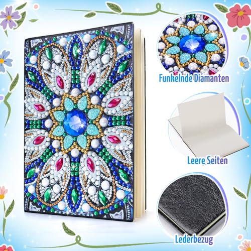Basteln Mädchen 7 8 9 10 Jahre, Geschenke Mädchen 6-12 Jahre Diamant Painting A5 Notizbuch Bastelset Kinder Spielzeug ab 5-7-9-11 Jahre Geburtstagsgeschenk für Mädchen Tagebuch Mandalas Geschenkideen