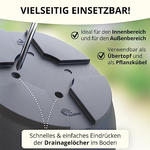 Plastard Blumentopf Durchmesser 40 cm mit Untersetzer Farbe Anthrazit runder Pflanzkübel Blumenkübel Gartentopf aus Kunststoff witterungsbeständiger für Innen und Außen