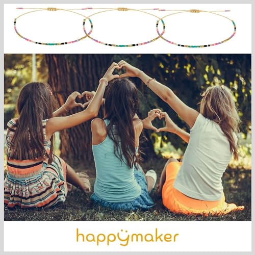 happymaker - Armbänder für Frauen und Mädchen, handgefertigt aus Miyuki Perlen mit Geschenkverpackung, Freundschaftsarmband 3er Set für beste Freundinnen