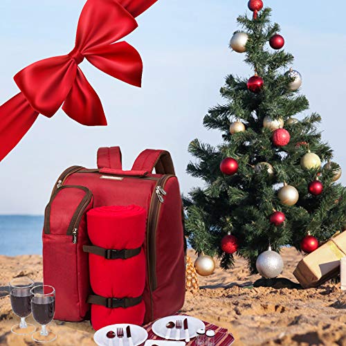 apollo walker Picknickrucksack 2 Personen Picknick Set (Set & Decke) Thermotasche Kühltaschen für Camping, Strand, Wandern Rot