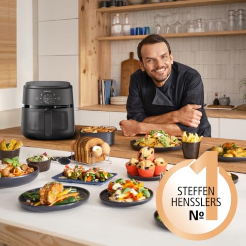 Philips Airfryer 2000 Serie – 13 Zubereitungsmöglichkeiten, 6,2 l, kompaktes Design mit Kochfenster, RapidAir-Technologie, Braten mit bis zu 90% weniger Fett, leicht zu reinigen (NA230/00)