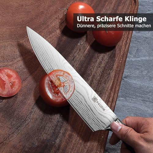 PAUDIN Kochmesser, Klingenlänge 20 cm Profi Küchenmesser Messer Chefmesser Allzweckmesser aus hochwertigem Carbon Edelstahl, Extra Scharfe Messerklinge mit ergonomischem Griff