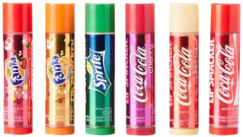 Lip Smacker Coca Cola Tin Collection, Set mit 6 Lippenbalsamen mit Originalen Geschmacksrichtungen von Coca-Cola, Fanta und Sprite
