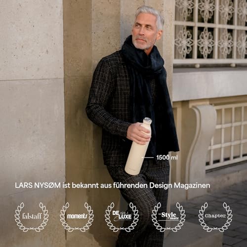 LARS NYSØM Edelstahl Trinkflasche 350ml, 500ml, 750ml, 1L, 1 5 liter | Thermosflasche Kohlensäure geeignet | Auslaufsichere Wasserflasche für Sport, Outdoor, Schule (Mirror Silver, 1000ml)