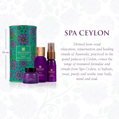 SPA CEYLON Sleep Wellness Trio Set | Restful Spa Essentials | Natural Ingredients | Ayurvedic | Lavender | Essential Oil | Shower gel, Body Mist, Balm | Gift set
