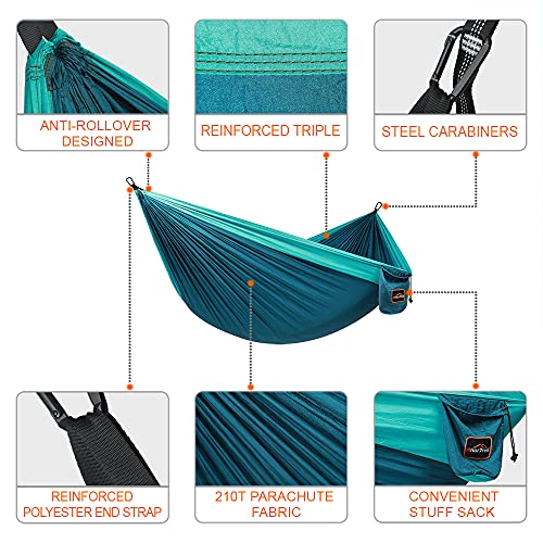 AnorTrek Camping Hängematte, superleichte tragbare Fallschirm Hängematte mit Zwei Baumgurten Einzel oder Doppel Nylon Reisebaum Hängematten… Blue&Dark Blue