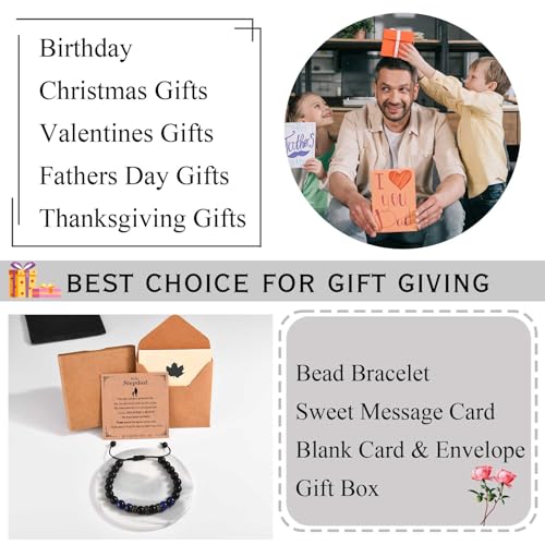 KORAS Step Dad Fathers Day Gift, Adjustable Beads Bracelet Gifts for Step Dad, Stepdad Presents for Birthday Christmas, Perfect Stepdad Gifts from Daughter Son