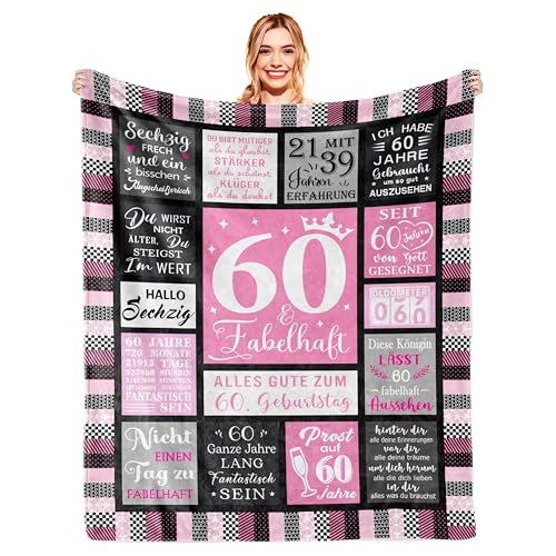 YESTUTI 60 Geburtstag Frau, 60.TER Geburtstag Frau, Geschenke zum 60 Geburtstag Frauen, Lustige Geburtstagsgeschenk für Frauen 60 Jahre Mama Oma, Deko 60 Geburtstagsgeschenk Decke 150x130CM