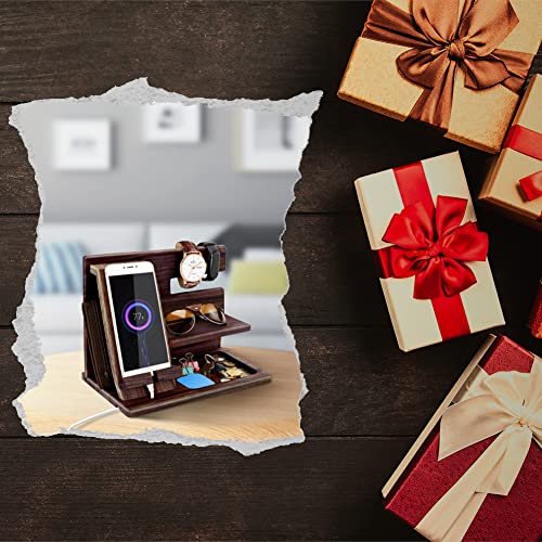 Gifts for Men Bedside Organiser Fathers Day for Dad Wood Phone Docking Station Dad Birthday Gifts for Him Key Holder Wallet Watch Stand Mens Gifts for Birthday Presents for Dad Husband Boyfriend