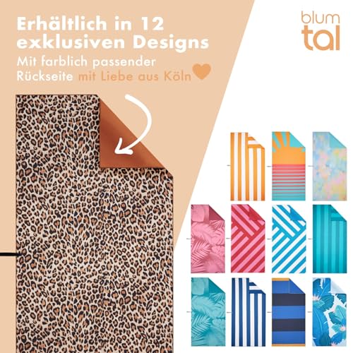Blumtal Strandtuch XXL cm Mikrofaser - kompaktes und schnelltrocknendes Leo Handtuch/Strandtuch 90x180 - Stranddecke sandfrei mit Band - schnelltrocknendes Badetuch - Handtuch Leopardenmuster