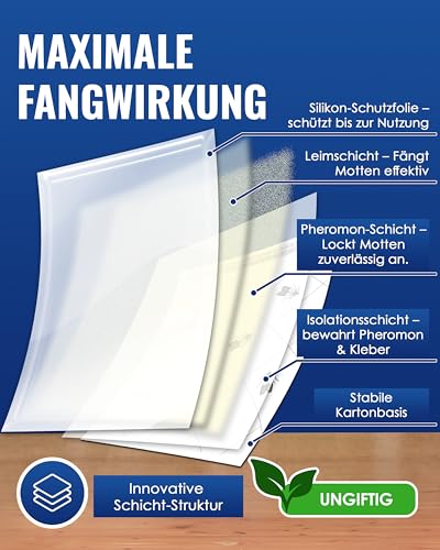 PIC Lebensmittelmotten Falle - 12 Lebensmittelmottenfallen - Mottenfalle mit Pheromon für ideale Wirkung - Mottenfalle Lebensmittel - Effektive Klebefallen zur Befallsermittlung von Lebensmittelmotten