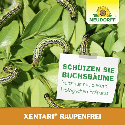 Neudorff Xentari RaupenFrei, bekämpft biologisch Buchsbaumzünsler und andere Schadraupen. Wirksames Spritzmittel zum Schutz vor Raupen an Buchsbaum, Hecke etc. 1x 25g, Braun